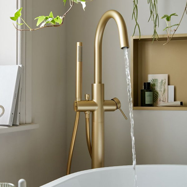 Alternate image of Vado Safari Floorstanding Bath Shower Mixer Tap with Curved Spout - Side Action Handle