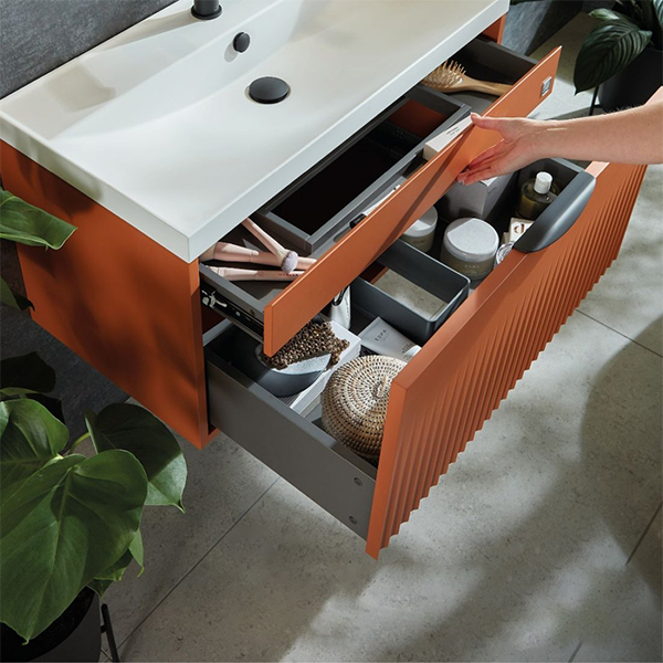 Alternate image of Vado Safari Contemporary Semi-Fluted Wall Hung Vanity Unit - 1 Drawer - 415mm High