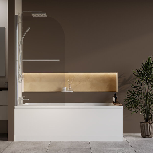 Alternate image of Nuie Single Ended Straight Bath with Curved Swing Screen and Panel - 4mm Acrylic - 1700mm Length