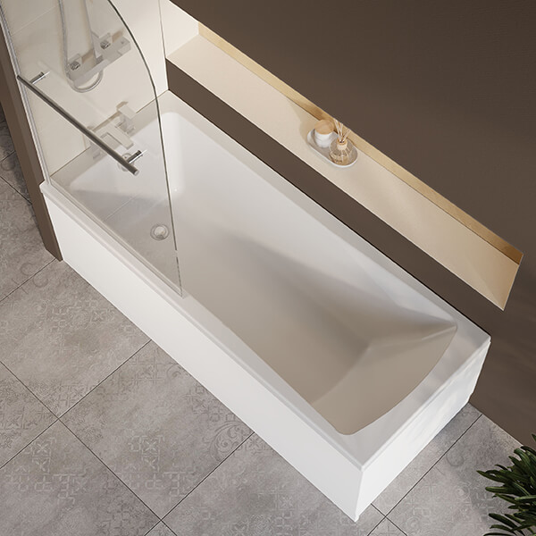 Alternate image of Nuie Single Ended Straight Bath with Curved Swing Screen and Panel - 4mm Acrylic - 1700mm Length