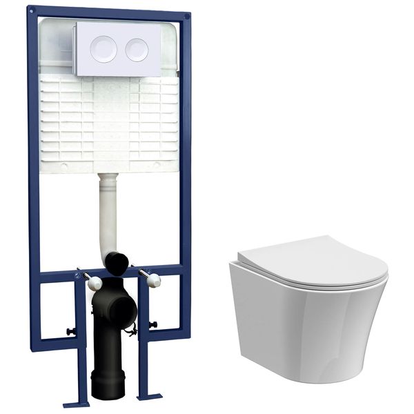Alternate image of Nuie In5in1 Round Rimless Wall Hung Toilet with Soft Close Seat - WC Frame and Flush Plate