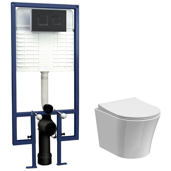 Alternate image of Nuie In5in1 Round Rimless Wall Hung Toilet with Soft Close Seat - WC Frame and Flush Plate
