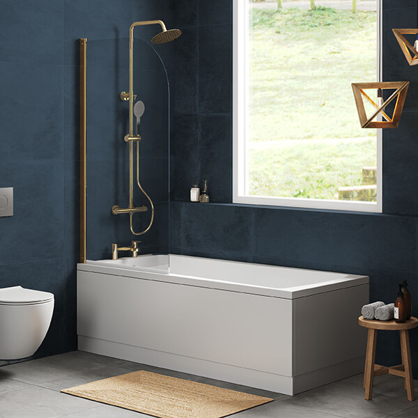 Alternate image of Nuie Eternalite Single Ended Straight Bath with Curved Swing Screen and Panel - 1700mm Length
