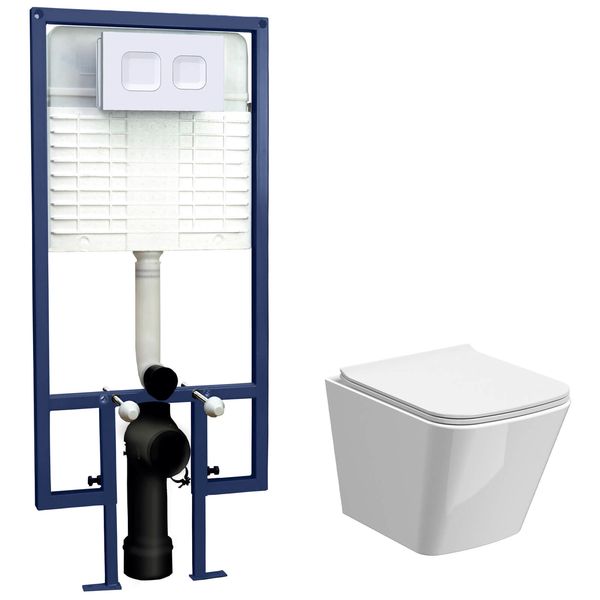 Alternate image of Nuie In5in1 Square Rimless Wall Hung Toilet with Soft Close Seat - WC Frame and Flush Plate