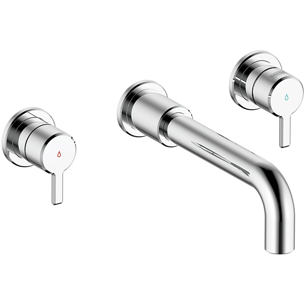 Bristan Altum 3 Hole Contemporary Basin Mixer Tap - Curved Spout - Wall Mounted