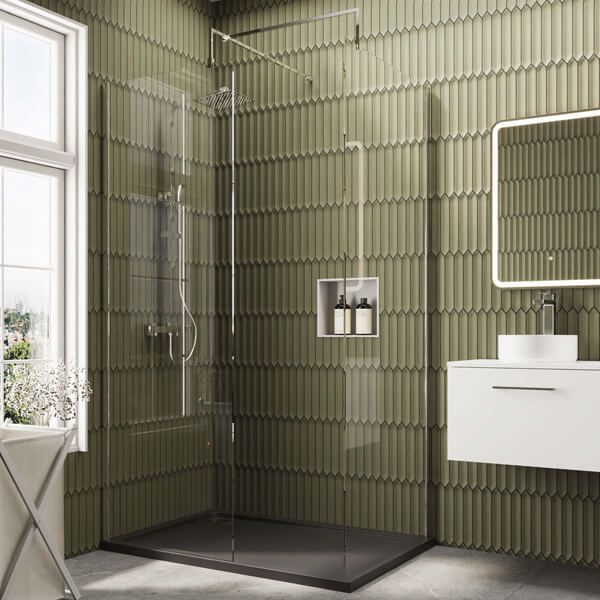 Alternate image of Nuie Frameless Walk-In Wetroom Shower Enclosure with Support Bars and Rectangular Tray