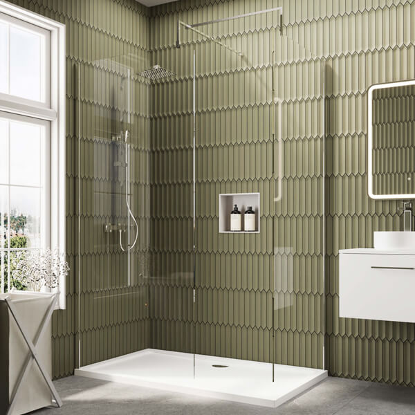 Alternate image of Nuie Frameless Walk-In Wetroom Shower Enclosure with Support Bars and Rectangular Tray