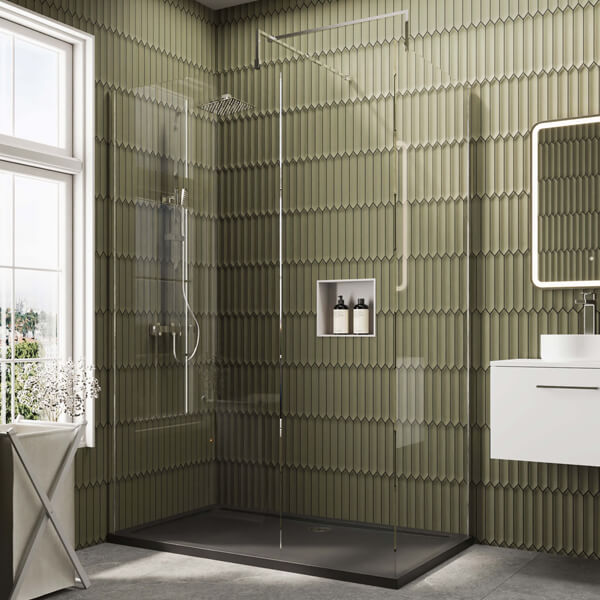 Alternate image of Nuie Frameless Walk-In Wetroom Shower Enclosure with Support Bars and Rectangular Tray