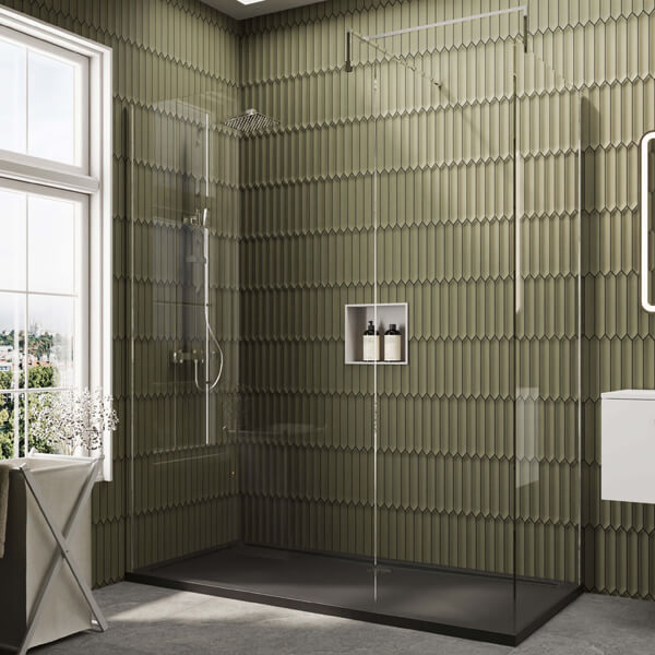 Alternate image of Nuie Frameless Walk-In Wetroom Shower Enclosure with Support Bars and Rectangular Tray