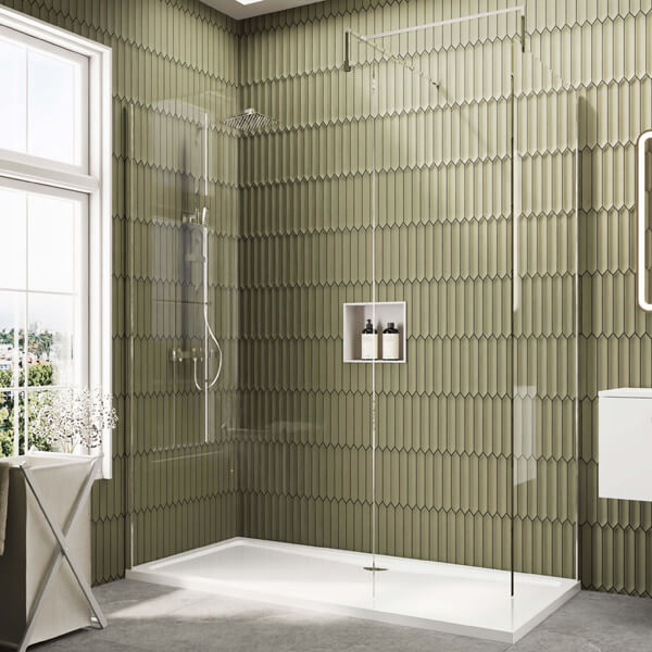 Alternate image of Nuie Frameless Walk-In Wetroom Shower Enclosure with Support Bars and Rectangular Tray