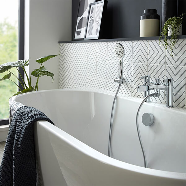 Additional image of Vado Edit Contemporary Chrome Bridge Bath Shower Mixer Tap - Slim Handles and Spout - Deck Mounted