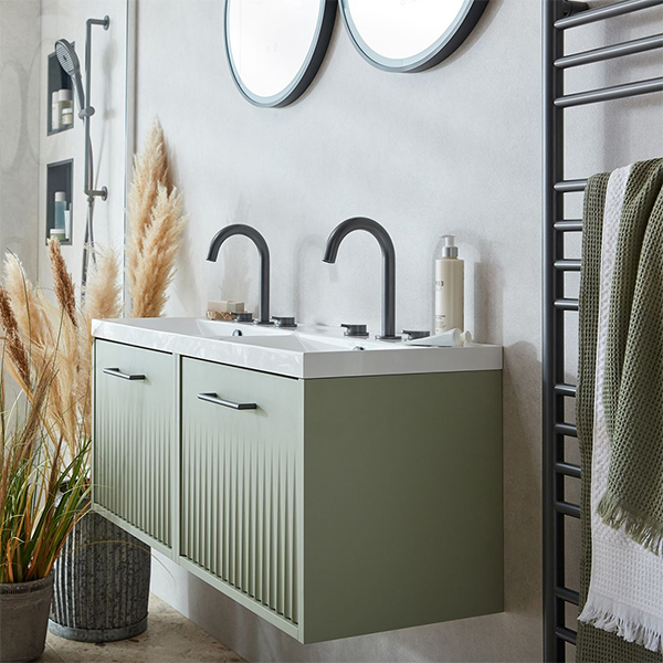 Alternate image of Vado Safari Semi-Fluted Wall Mounted Double Vanity Unit - 2 Drawer - 415mm High