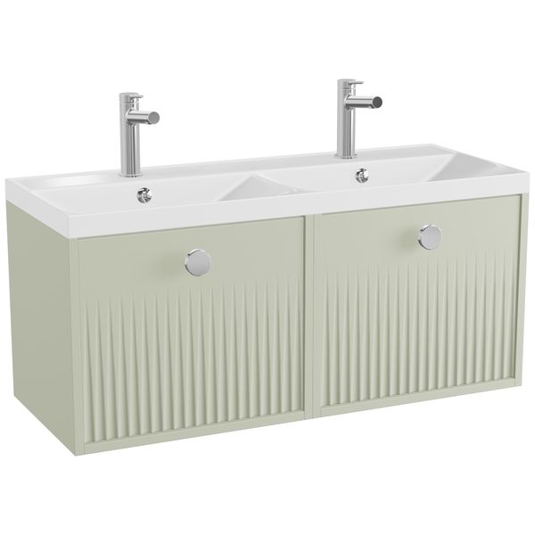 Vado Safari Semi-Fluted Wall Mounted Double Vanity Unit - 2 Drawer - 415mm High