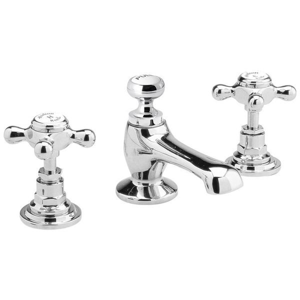 Hudson Reed Topaz 3 Hole Traditional Basin Mixer Tap with Pop-Up Waste - Crosshead Handles