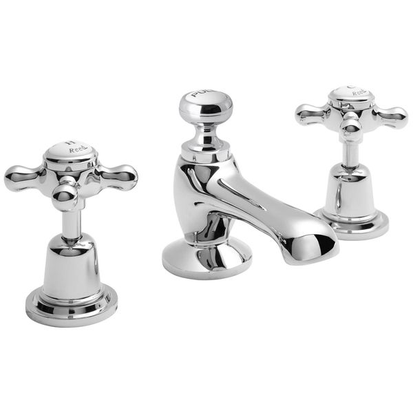 Additional image of Hudson Reed Topaz 3 Hole Traditional Basin Mixer Tap with Pop-Up Waste - Crosshead Handles