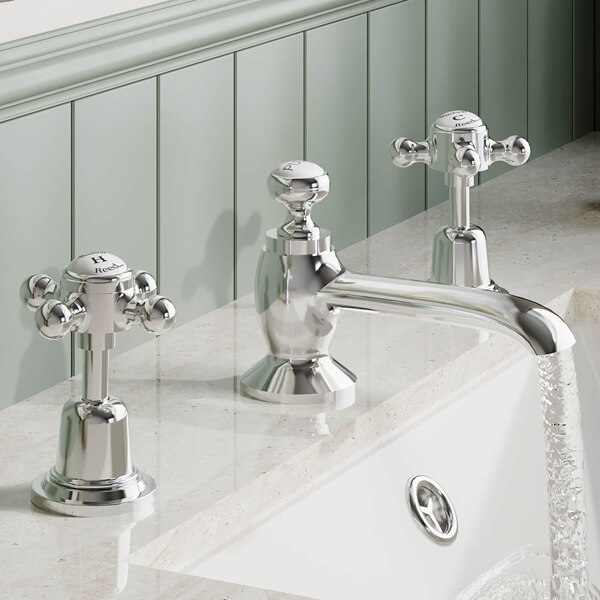 Alternate image of Hudson Reed Topaz 3 Hole Traditional Basin Mixer Tap with Pop-Up Waste - Crosshead Handles