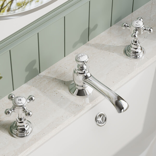 Alternate image of Hudson Reed Topaz 3 Hole Traditional Basin Mixer Tap with Pop-Up Waste - Crosshead Handles