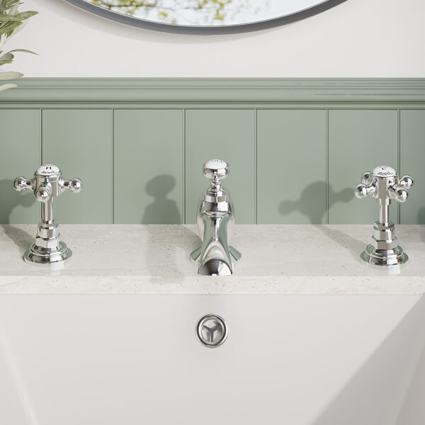 Alternate image of Hudson Reed Topaz 3 Hole Traditional Basin Mixer Tap with Pop-Up Waste - Crosshead Handles