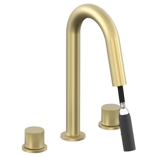 Additional image of Vado Safari 3 Hole Basin Mixer Tap with Pull Out Spout - Fluted Knob Handles