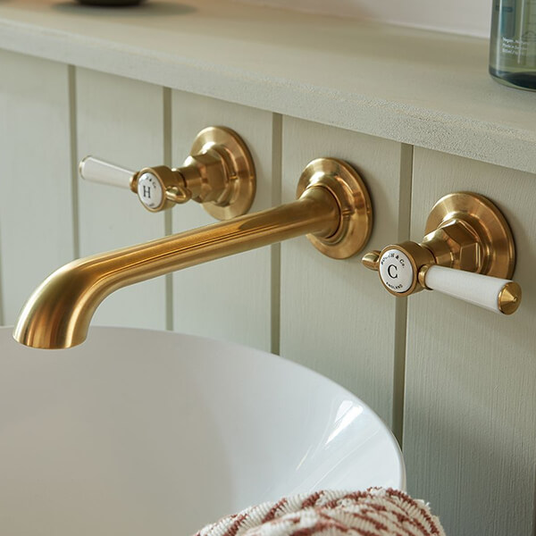 Alternate image of Vado Axbridge 3 Hole Traditional Basin Mixer Tap with Long Spout - Crosshead or Lever Handles
