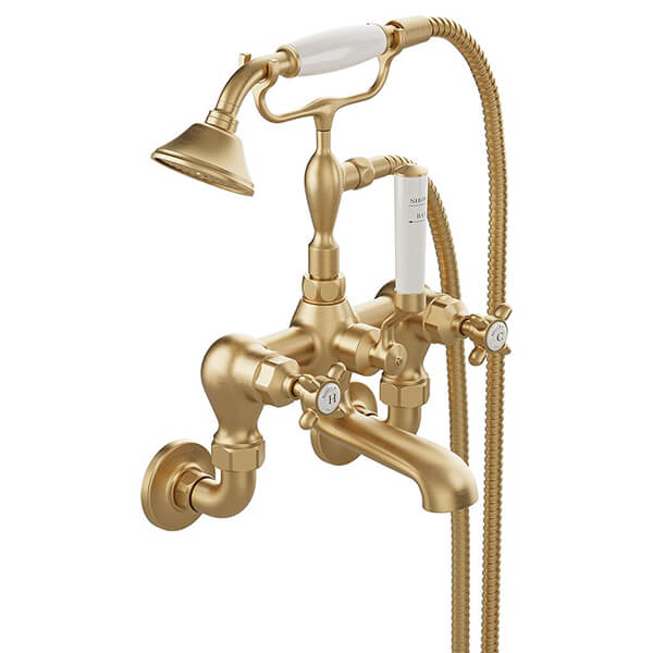 Additional image of Vado Axbridge Wall Mounted Bath Shower Mixer Tap with Shower Handset - Crosshead Handles