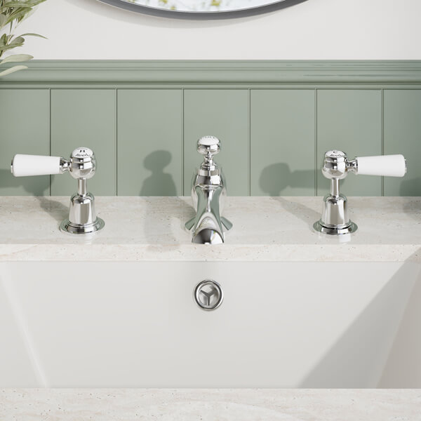 Alternate image of Hudson Reed Topaz 3 Hole Traditional Basin Mixer Tap with Pop-Up Waste - Lever Handles