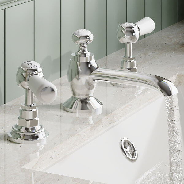 Alternate image of Hudson Reed Topaz 3 Hole Traditional Basin Mixer Tap with Pop-Up Waste - Lever Handles