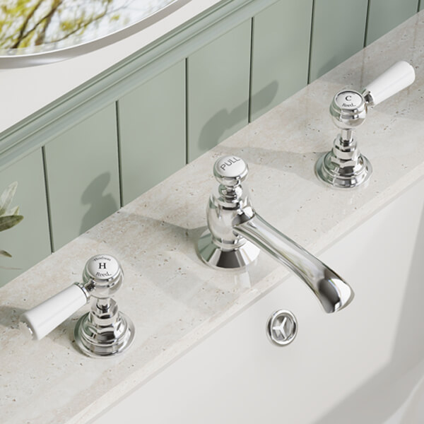 Alternate image of Hudson Reed Topaz 3 Hole Traditional Basin Mixer Tap with Pop-Up Waste - Lever Handles