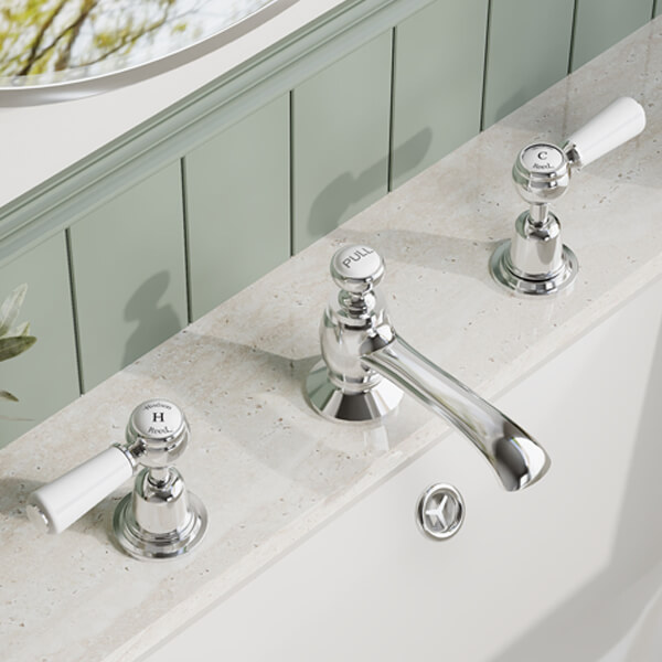 Alternate image of Hudson Reed Topaz 3 Hole Traditional Basin Mixer Tap with Pop-Up Waste - Lever Handles