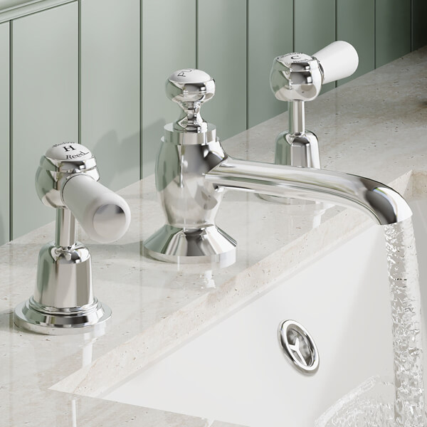 Alternate image of Hudson Reed Topaz 3 Hole Traditional Basin Mixer Tap with Pop-Up Waste - Lever Handles