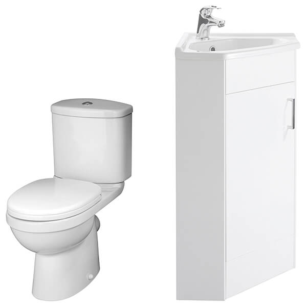 Nuie Deco White Floorstanding Corner Vanity Unit with Basin and WC Pack