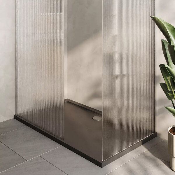 Alternate image of Nuie Frameless Fluted Glass Wetroom Screen with Support Bars and Rectangular Tray
