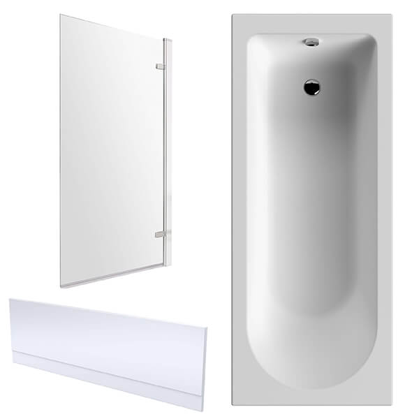 Alternate image of Nuie Single Ended Bath with Hinged Screen and Panel - 4mm Acrylic - 1700mm Length