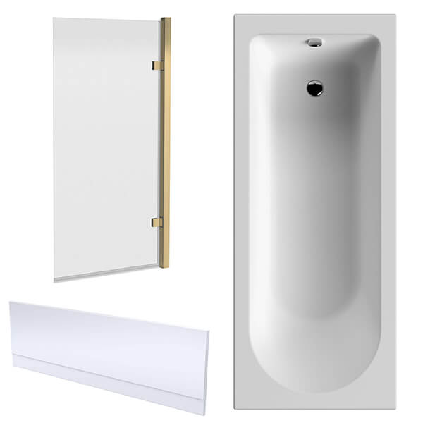 Alternate image of Nuie Eternalite Single Ended Bath with Hinged Screen and Panel - 1700mm Length