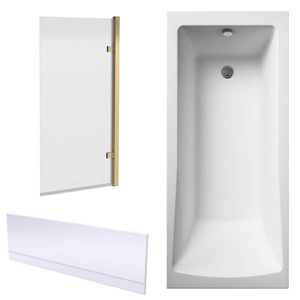 Alternate image of Nuie Eternalite Single Ended Straight Bath with Hinged Screen and Panel - 1700mm Length