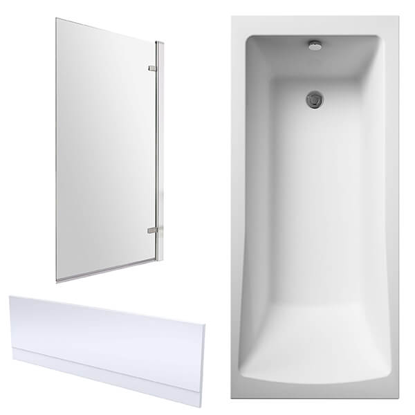 Alternate image of Nuie Eternalite Single Ended Straight Bath with Hinged Screen and Panel - 1700mm Length