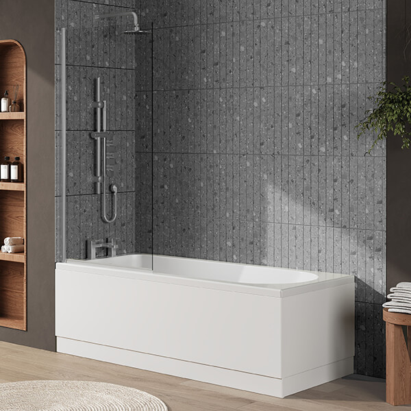 Alternate image of Nuie Eternalite Single Ended Bath with Straight Swing Screen and Panel - 1700mm Length