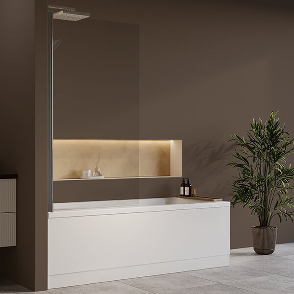Alternate image of Nuie Single Ended Straight Bath with Straight Swing Screen and Panel - 4mm Acrylic - 1700mm Length
