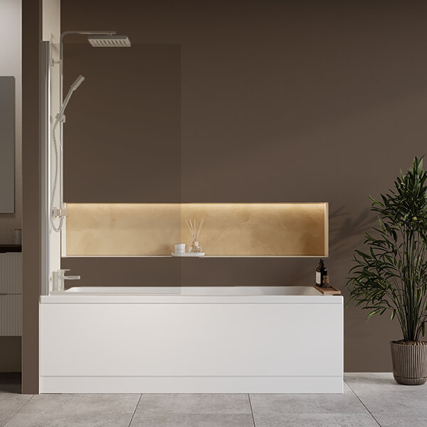 Alternate image of Nuie Single Ended Straight Bath with Straight Swing Screen and Panel - 4mm Acrylic - 1700mm Length