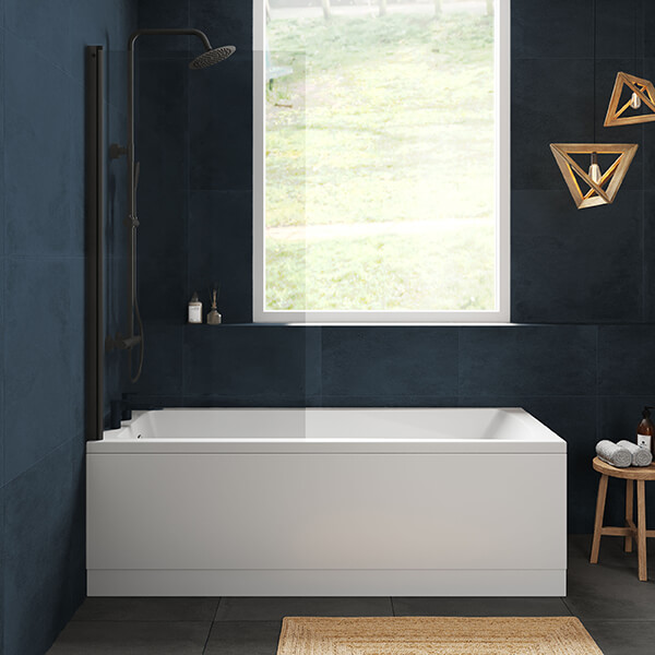 Alternate image of Nuie Single Ended Straight Bath with Straight Swing Screen and Panel - 4mm Acrylic - 1700mm Length