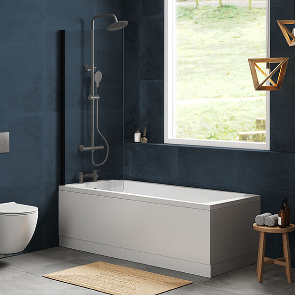 Alternate image of Nuie Single Ended Straight Bath with Straight Swing Screen and Panel - 4mm Acrylic - 1700mm Length