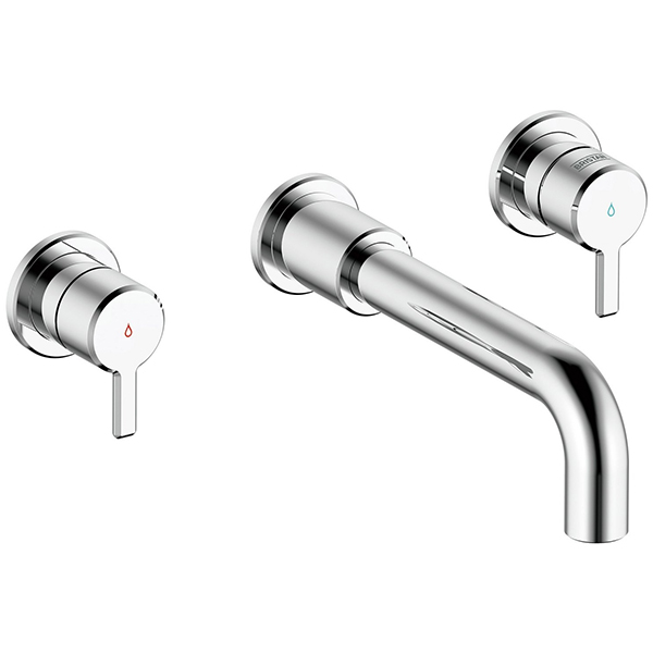 Bristan Altum 3 Hole Bath Filler Tap with Long Spout - Short Handles - Wall Mounted