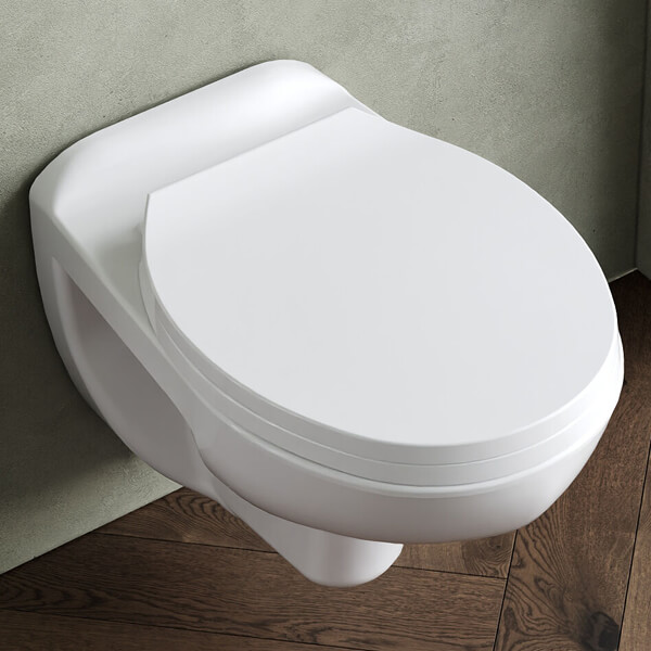 Additional image of Nuie Melbourne Contemporary Round Wall Hung WC Pan with Soft Close Seat - 355 x 535mm