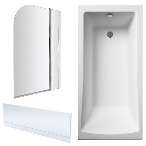 Additional image of Nuie Square SE Acrylic Bath With Front Panel and Curved Bath Screen - 1700mm Length