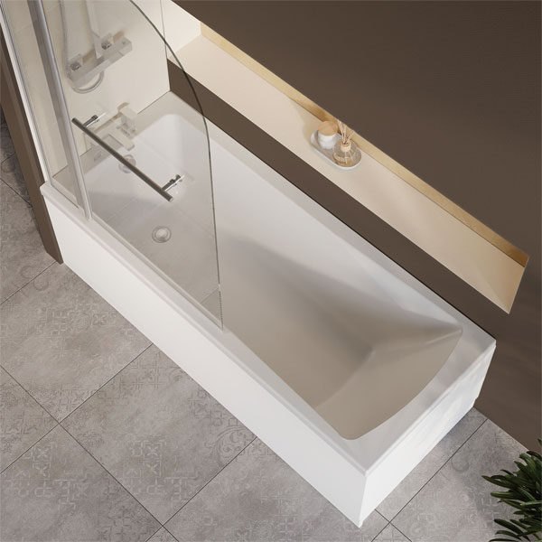 Alternate image of Nuie Square Eternalite SE Acrylic Bath With Panel and Curved Bath Screen - 1700mm Length