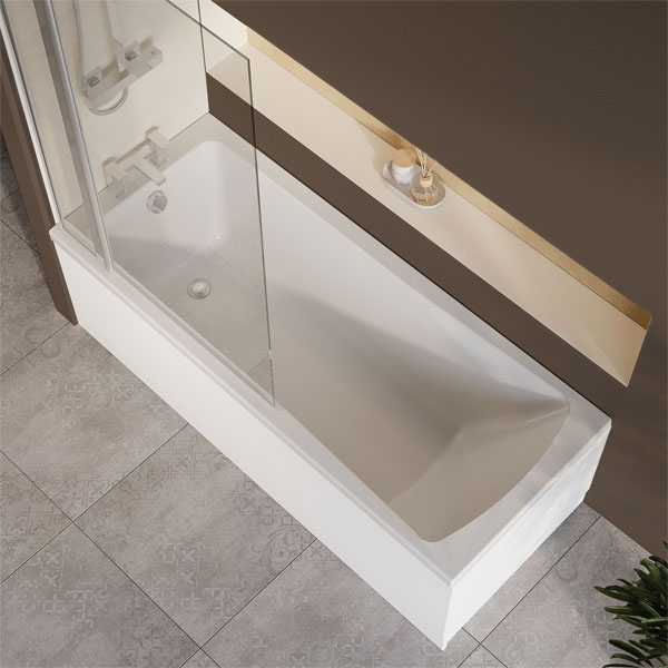 Alternate image of Nuie Square Eternalite SE Acrylic Bath With Front Panel and Straight Bath Screen - 1700mm Length