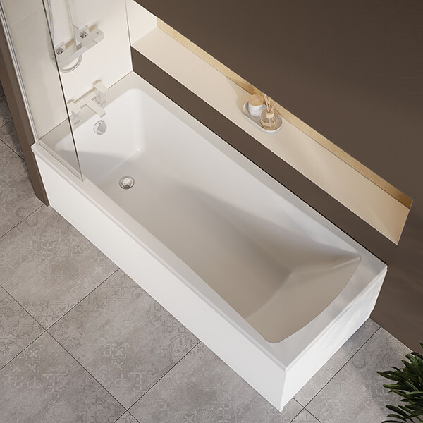 Alternate image of Nuie Single Ended Straight Bath with Fixed Half Screen and Panel - 4mm Acrylic - 1700mm Length