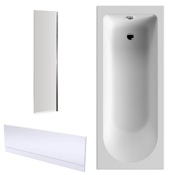 Alternate image of Nuie Eternalite Single Ended Bath with Fixed Half Screen and Panel - 1700mm Length