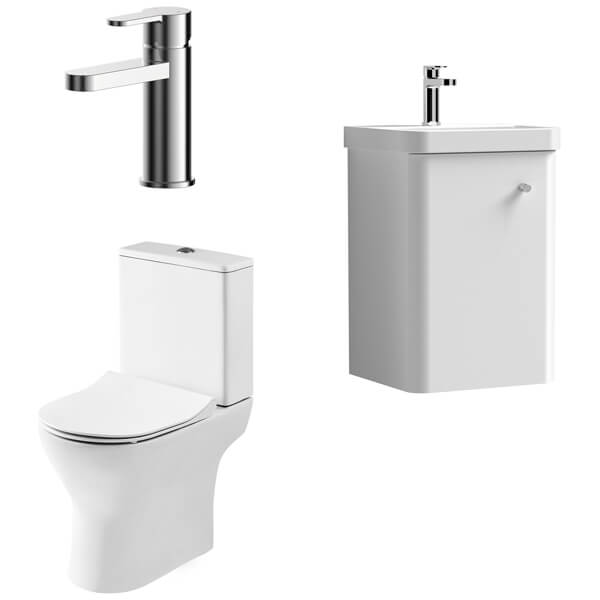 Nuie Deco Contemporary Wall Hung Cloakroom Furniture Pack with Toilet and Tap