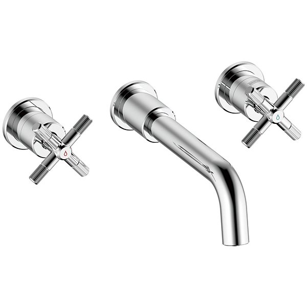 Bristan Cruzar Contemporary 3 Hole Basin Mixer Tap - Curved Spout - Wall Mounted